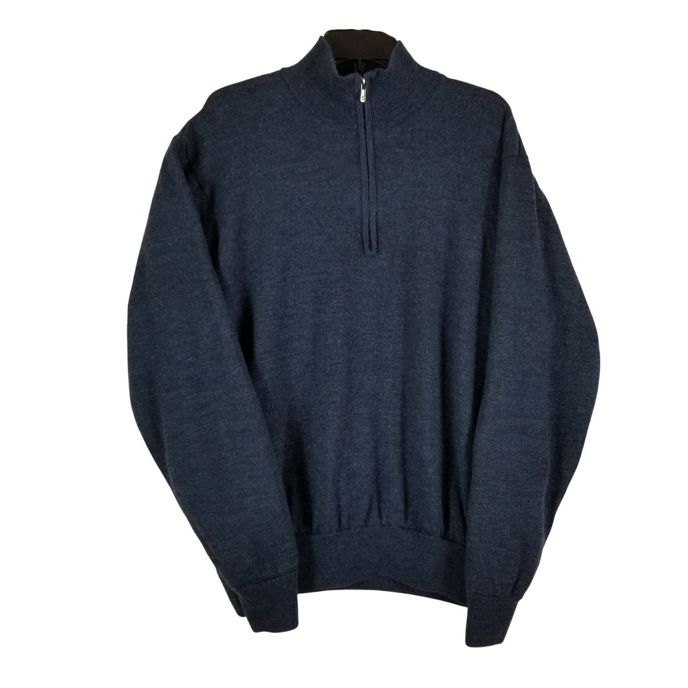 FootJoy Quarter Zip Sweater Mens XL Navy Blue 100% Wool Lined Golf Pullover‎